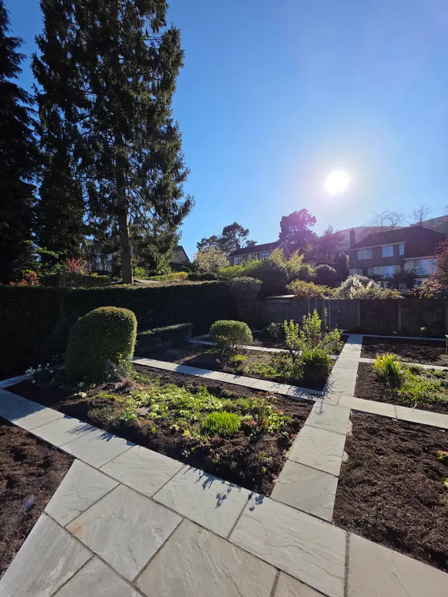 Stone paths + prepared beds